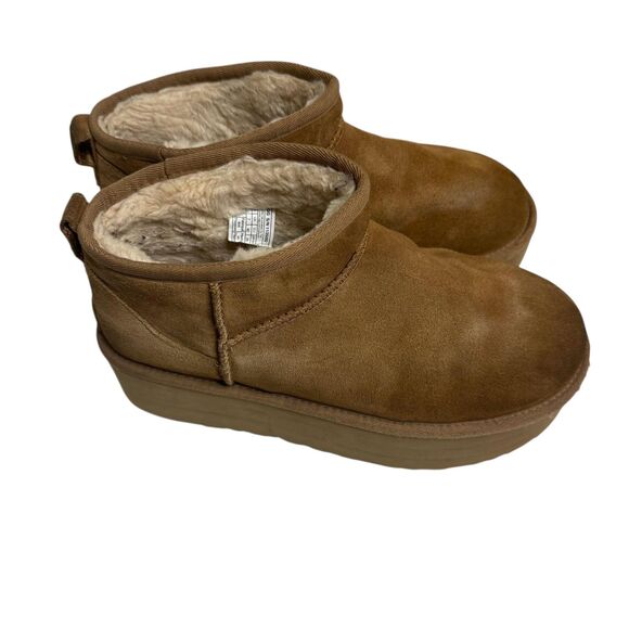 UGG Boots Womens Size 9 Brown Suede Shearling Platform Ankle Cozy - Picture 3 of 9